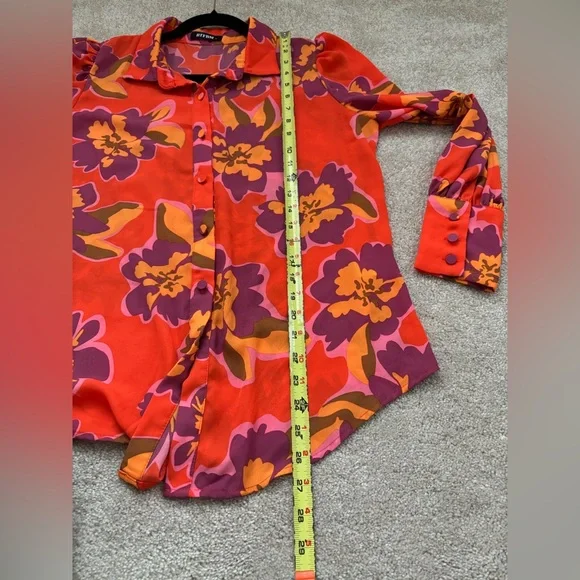 BTFBM Colorful & Floral Lightweight Button Down Long Sleeve Blouse - Picture 8 of 11